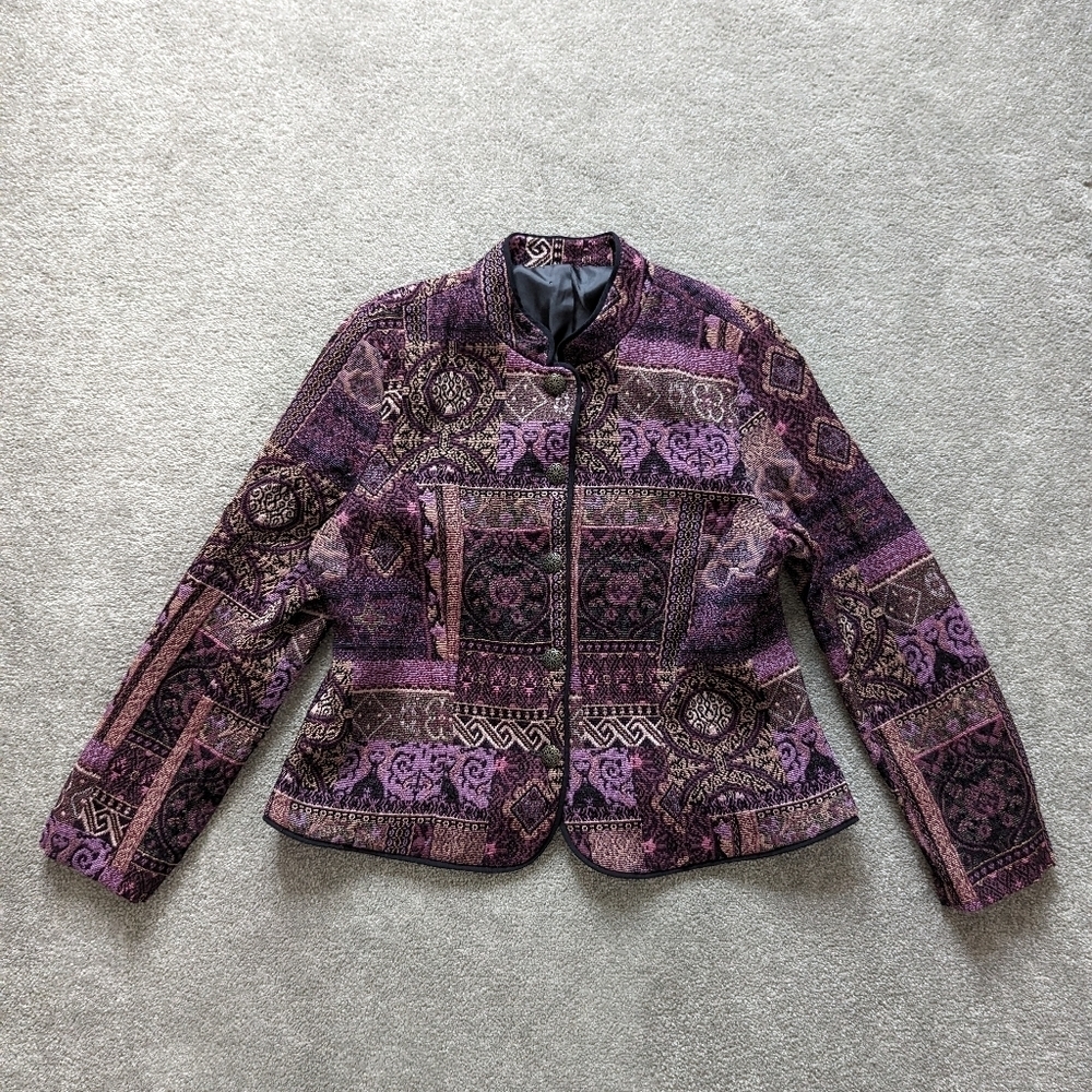 Christopher & Banks vintage embroidered purple bronze blazer jacket size Large